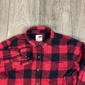 SO Flannel Shirt Button Up Red Black Checkered XS Teen‎